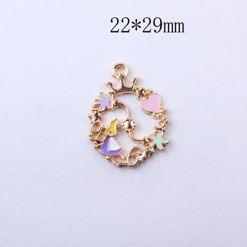 10pcs Alice Girl Flower Wreath Enamel Charms DIY Pendant