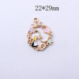 10pcs Alice Girl Flower Wreath Enamel Charms DIY Pendant
