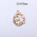 10pcs Alice Girl Flower Wreath Enamel Charms DIY Pendant