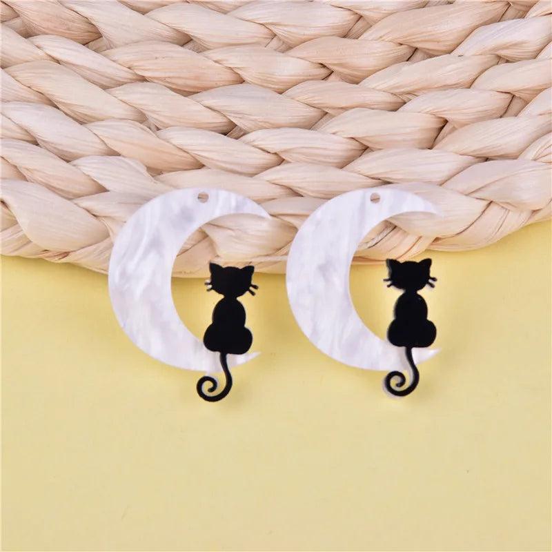 10pcs Moon Cat Resin Charms for DIY Jewelry Making