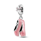 Pink Ballet Shoe Bow Knot Dangle Charm for Bracelet Necklace Silver Jewelry