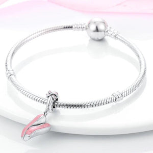 Pink Ballet Shoe Bow Knot Dangle Charm for Bracelet Necklace Silver Jewelry