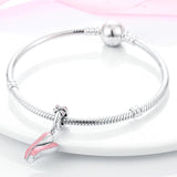 Pink Ballet Shoe Bow Knot Dangle Charm for Bracelet Necklace Silver Jewelry