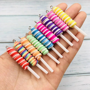 10pcs Colorful Clay Lollipop Charms for DIY Jewelry