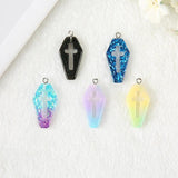 15Pcs Punk Resin Coffin Planchette Charms Glitter Cross DIY Jewelry Making