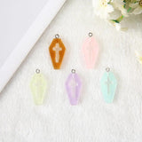 15Pcs Punk Resin Coffin Planchette Charms Glitter Cross DIY Jewelry Making