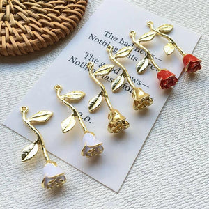 5Pcs Enamel Rose Flower Charms for DIY Jewelry Making