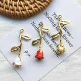 5Pcs Enamel Rose Flower Charms for DIY Jewelry Making