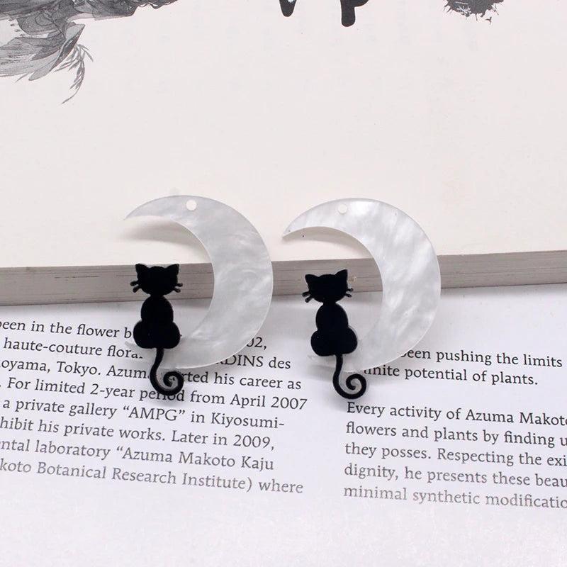 10pcs Acrylic Moon Cat Earring Charms DIY Jewelry Making D289