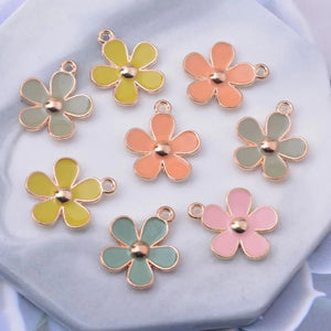 10pcs Alloy Flower Enamel Charms For Earrings and Necklaces