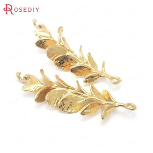6PCS 24K Plated Brass Tree Leaf Charms Pendants DIY Jewelry Findings