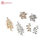 6PCS 24K Plated Brass Tree Leaf Charms Pendants DIY Jewelry Findings