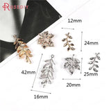 6PCS 24K Plated Brass Tree Leaf Charms Pendants DIY Jewelry Findings