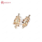 6PCS 24K Plated Brass Tree Leaf Charms Pendants DIY Jewelry Findings