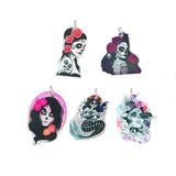 10Pcs Halloween Of Dead Charms Acrylic Mexican Skull Woman Earring Pendant DIY