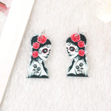 10Pcs Halloween Of Dead Charms Acrylic Mexican Skull Woman Earring Pendant DIY