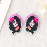 10Pcs Halloween Of Dead Charms Acrylic Mexican Skull Woman Earring Pendant DIY