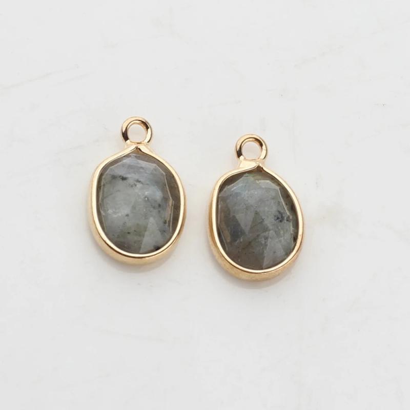Natural Stone Charms Pendant Oval Shape Faceted Stone Charms For DIY Jewelry