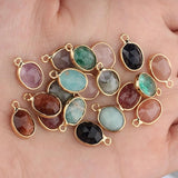 Natural Stone Charms Pendant Oval Shape Faceted Stone Charms For DIY Jewelry
