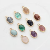 Natural Stone Charms Pendant Oval Shape Faceted Stone Charms For DIY Jewelry