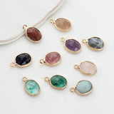 Natural Stone Charms Pendant Oval Shape Faceted Stone Charms For DIY Jewelry
