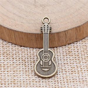 20pcs Guitar Charms Pendant Antique Silver for DIY Jewelry Making