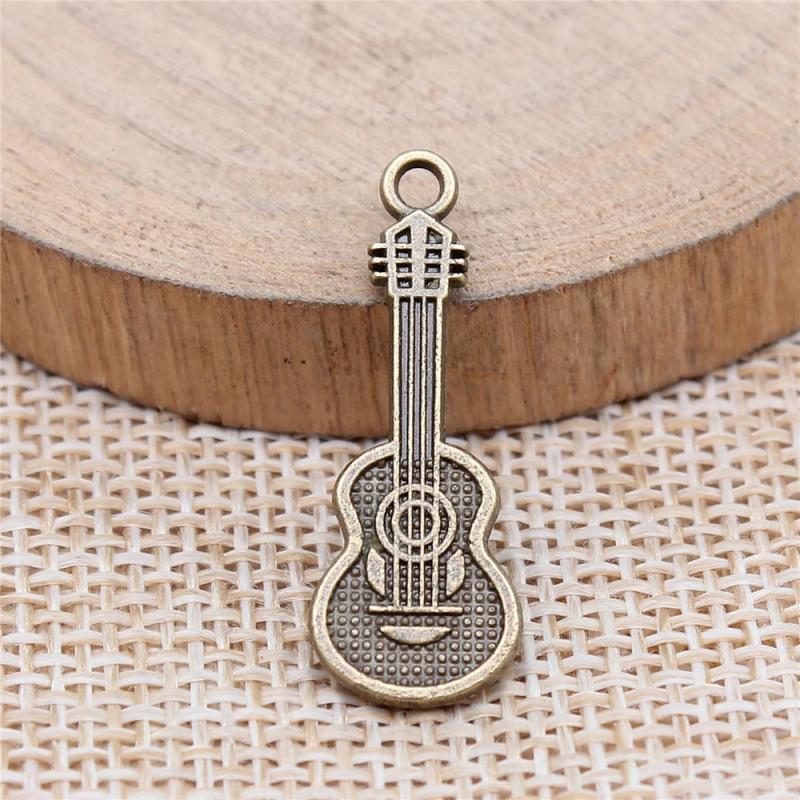 20pcs Guitar Charms Pendant Antique Silver for DIY Jewelry Making