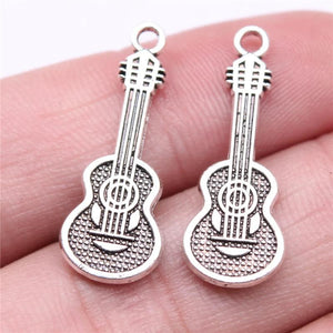 20pcs Guitar Charms Pendant Antique Silver for DIY Jewelry Making