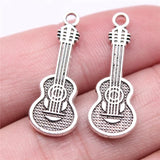 20pcs Guitar Charms Pendant Antique Silver for DIY Jewelry Making