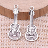 20pcs Guitar Charms Pendant Antique Silver for DIY Jewelry Making