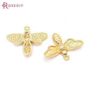6PCS 24K Plated Dragonfly & Bee Charms - DIY Jewelry Findings Earrings