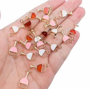 Peixin 20Pcs Red Wine Glass Enamel Alloy Charm DIY Jewelry Making Supplies