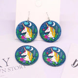 6pcs Unicorn Couple Earring Charms Round Foil Pendant DIY Jewelry Making