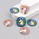 6pcs Unicorn Couple Earring Charms Round Foil Pendant DIY Jewelry Making