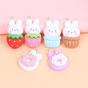 10pcs Strawberry Donut Resin Animal Charms Pendant DIY
