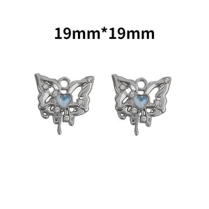 10Pcs Alloy Butterfly Hearts Zircon Charms Jewelry Making