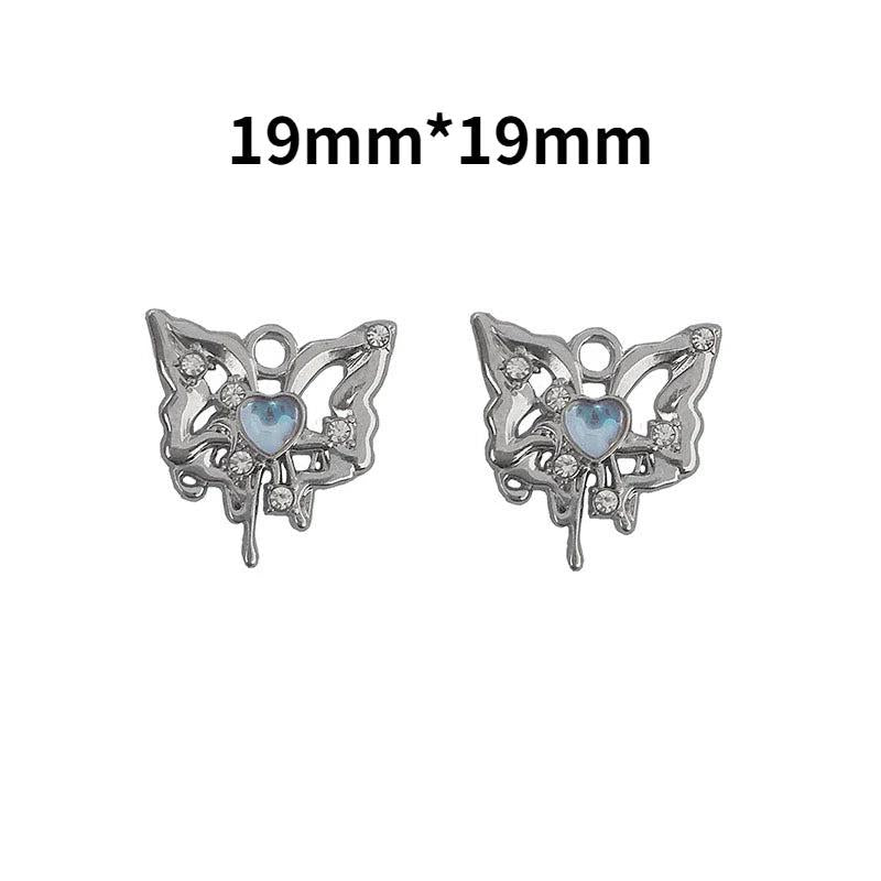 10Pcs Alloy Butterfly Hearts Zircon Charms Jewelry Making