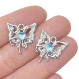 10Pcs Alloy Butterfly Hearts Zircon Charms Jewelry Making