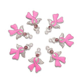 10pcs Pearl Pink Enamel Breast Cancer Ribbon Charms with Angel Wing Pendants