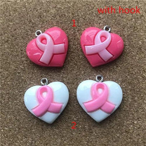 20Pcs/Lot 23mm*20mm Resin Fatback Heart Breast Cancer Ribbon Hope Accessor
