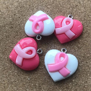 20Pcs/Lot 23mm*20mm Resin Fatback Heart Breast Cancer Ribbon Hope Accessor