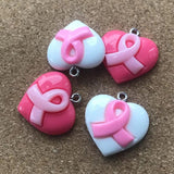 20Pcs/Lot 23mm*20mm Resin Fatback Heart Breast Cancer Ribbon Hope Accessor