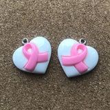 20Pcs/Lot 23mm*20mm Resin Fatback Heart Breast Cancer Ribbon Hope Accessor