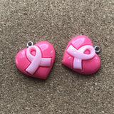 20Pcs/Lot 23mm*20mm Resin Fatback Heart Breast Cancer Ribbon Hope Accessor