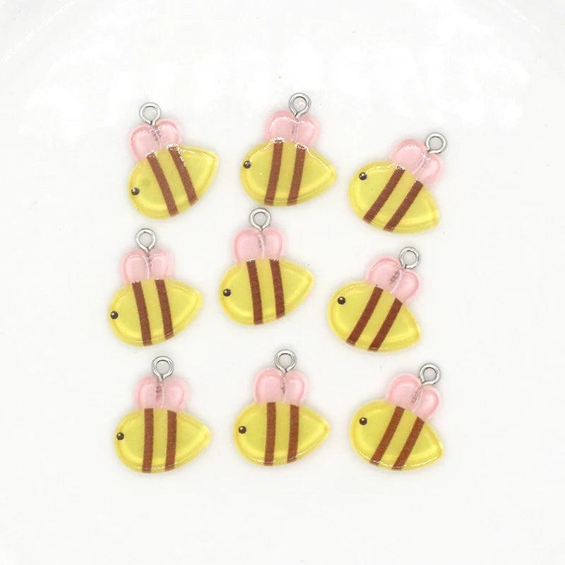 20pcs Cartoon Small Bee Acrylic Charm Earring Bracelet Pendant DIY Jewelry D32-3
