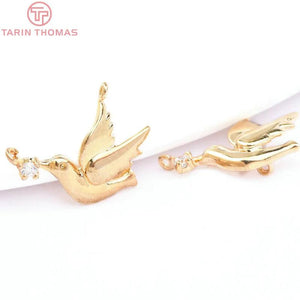 4PCS 11x13.5MM 24K Plated Bird Zircon Charms for DIY Jewelry Making