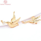 4PCS 11x13.5MM 24K Plated Bird Zircon Charms for DIY Jewelry Making