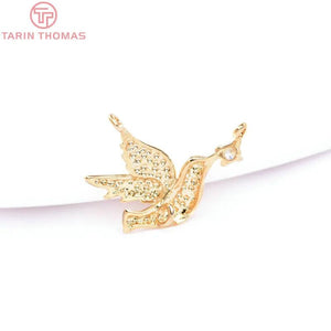 4PCS 11x13.5MM 24K Plated Bird Zircon Charms for DIY Jewelry Making