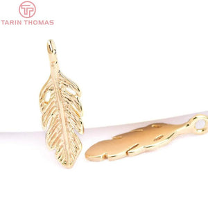 6PCS 5x15MM 24K Champagne Feather Charms Pendants DIY Jewelry Making