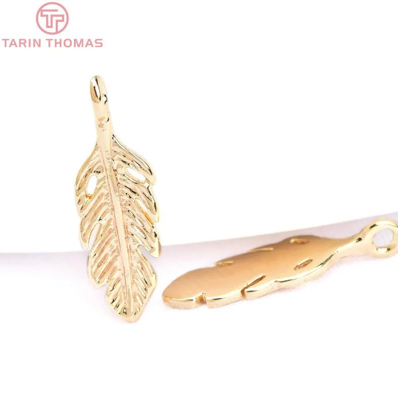 6PCS 5x15MM 24K Champagne Feather Charms Pendants DIY Jewelry Making